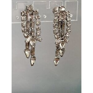 Vintage Rhinestones Drops Dangles Screw Backs Silver Tone Art Deco Estate